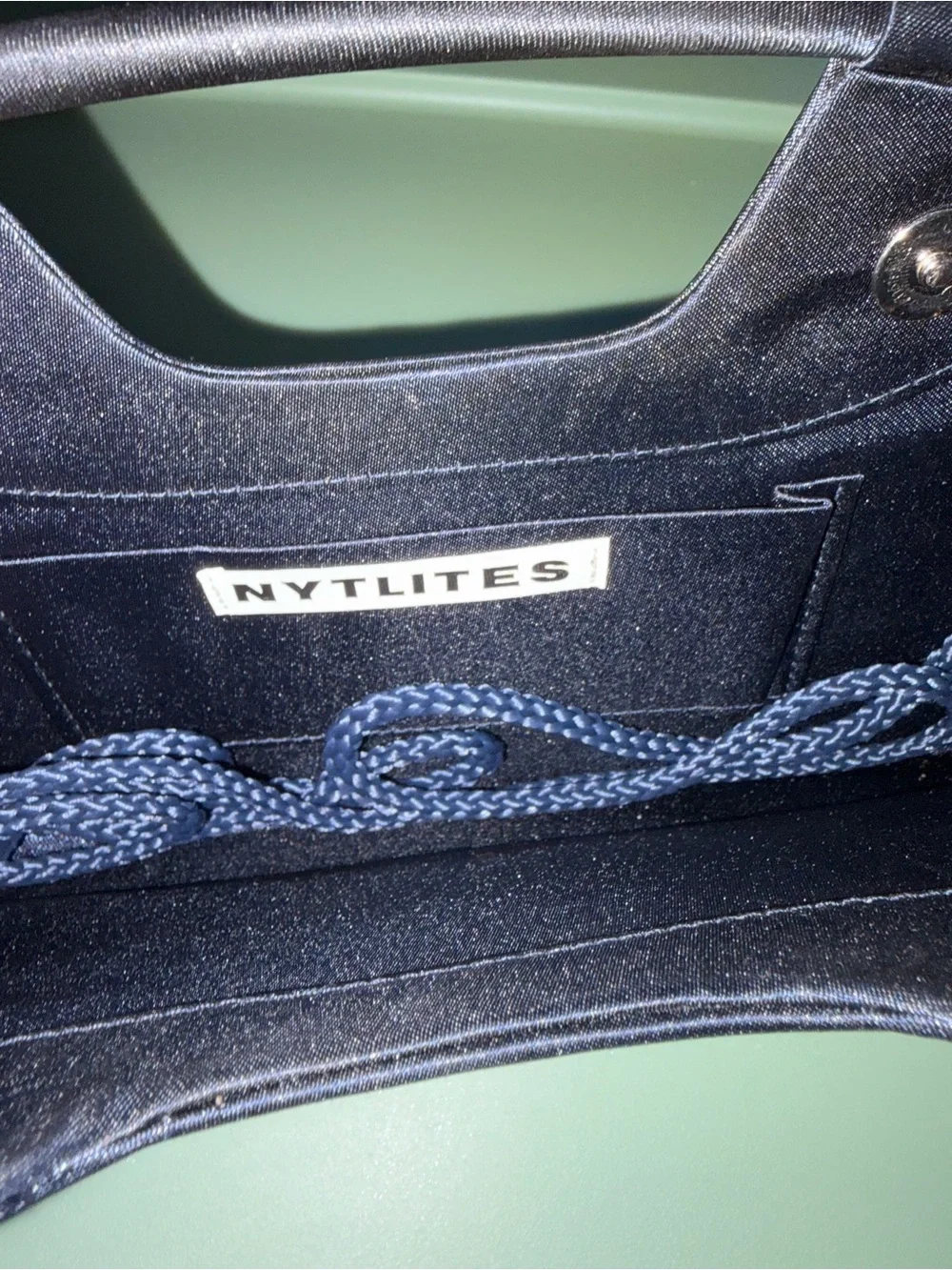 Elegant Nylites Blue Satin Clutch with Rope Strap New without tags